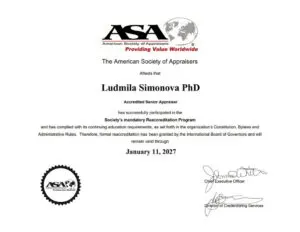 Dr. Ludmila Simonova, ASA appraiser or business image